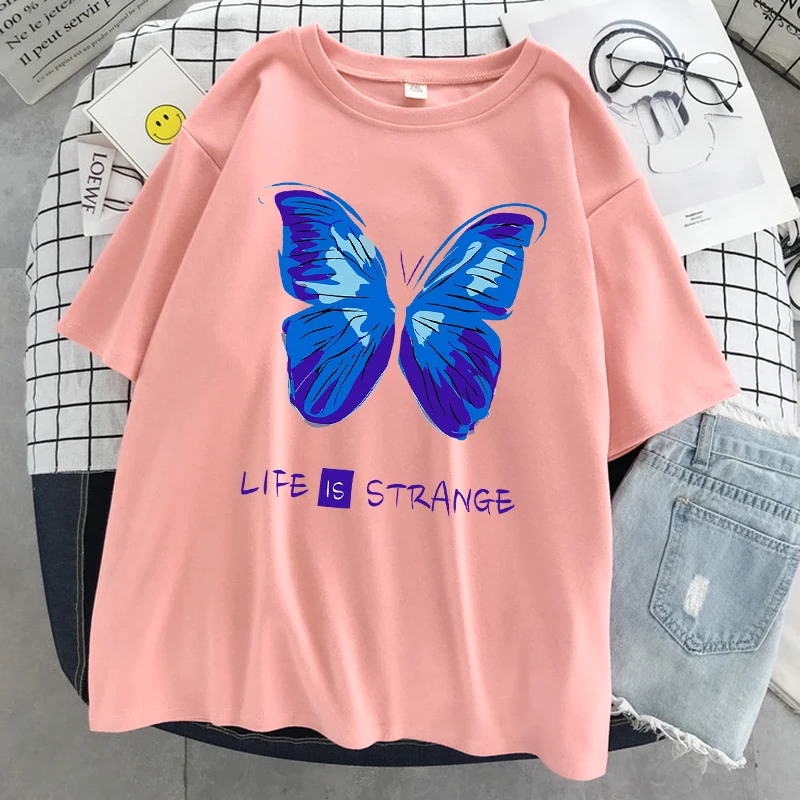

Life Is Strange Blue Butterfly T-Shirt Female Oversized Cotton Tshirt Fashion Casual Tee Shirt Soft Breathable Short Sleeve