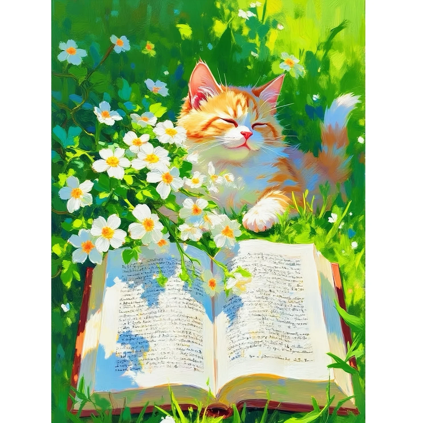 Diamond Painting Orange Cat in Wildflowers Mosaic Handmade Artwork Full Round/Square Diamonds Gift Home Decor