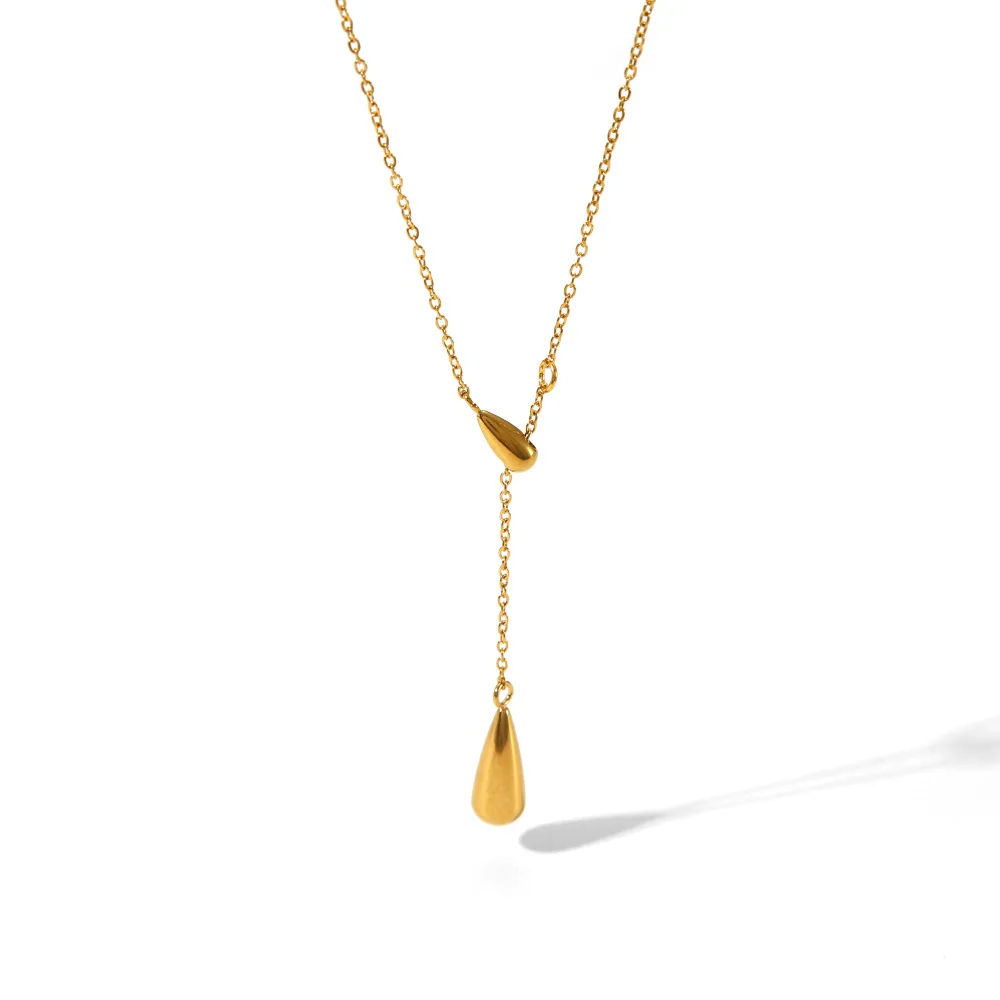 Simple Stainless Steel Water Drop Necklace Plated 18 Karat Gold High-Grade Fashion Collar Bone Chain Jewelry