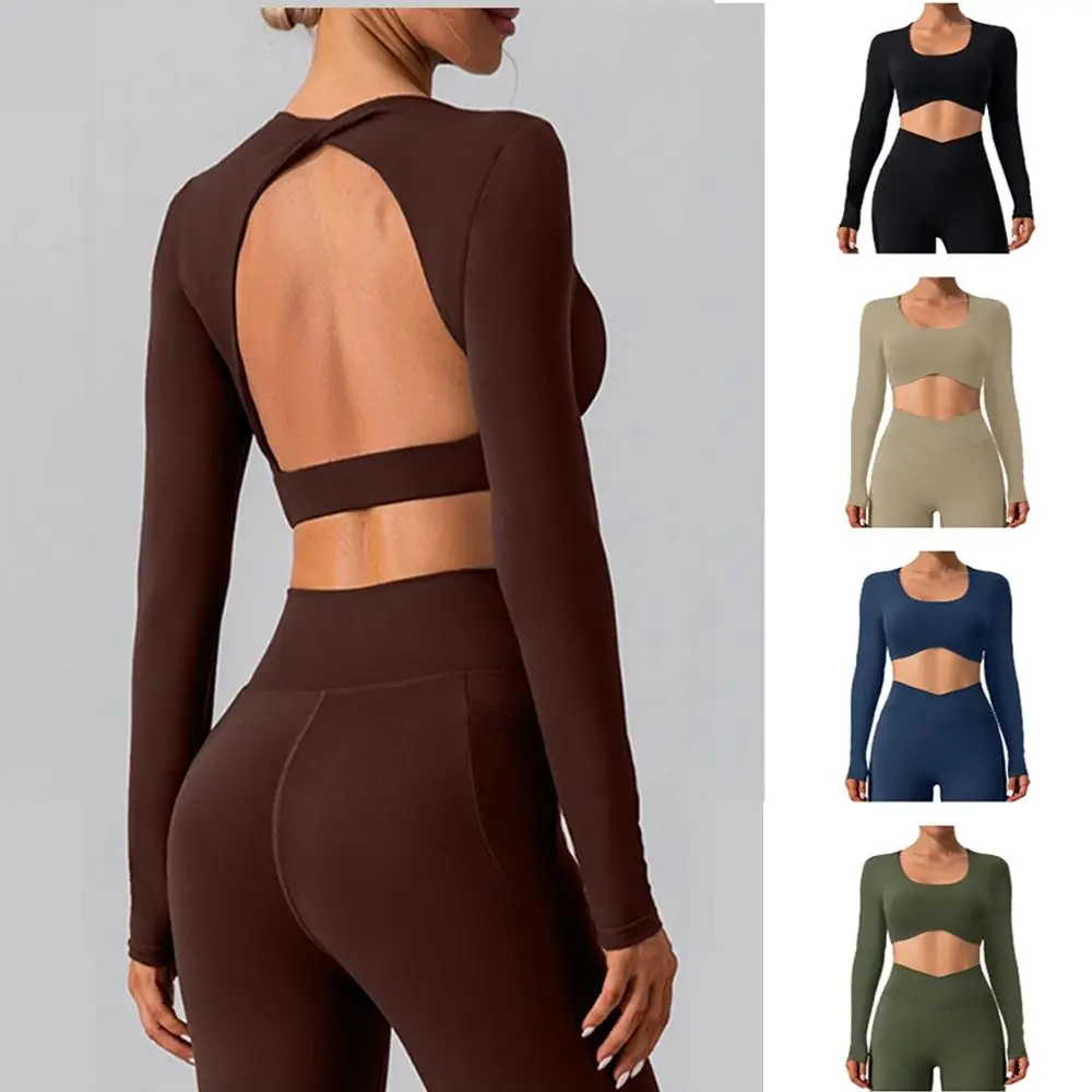 

Open Back Women's Yoga Activewear Long Sleeve Sexy Yoga Gym Clothes Contracted Design Seamless Long Sleeve Crop Top Exercise