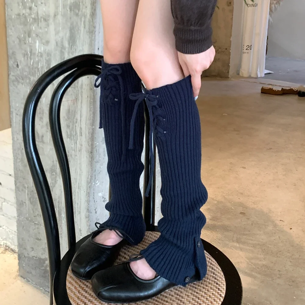 Millennium Hot Girl Ins Knitted Strap Leg Warmers Button Split Y2K Women Slouch Socks Daily Commute Jk Student Leg Warmers