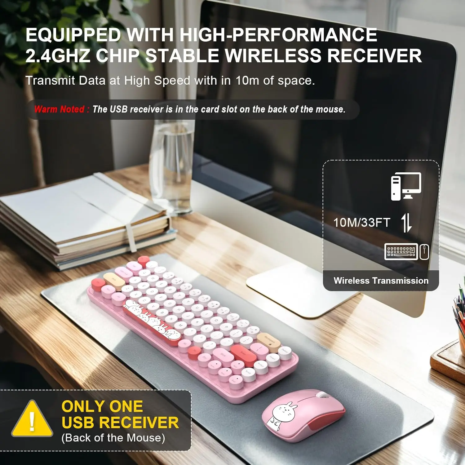 Mofii 2.4G Wireless Silent Keyboard Mouse Combo for Pc/Laptop/Desktop 68 Keys Multimedia Function Cute Keyboard Mouse Set
