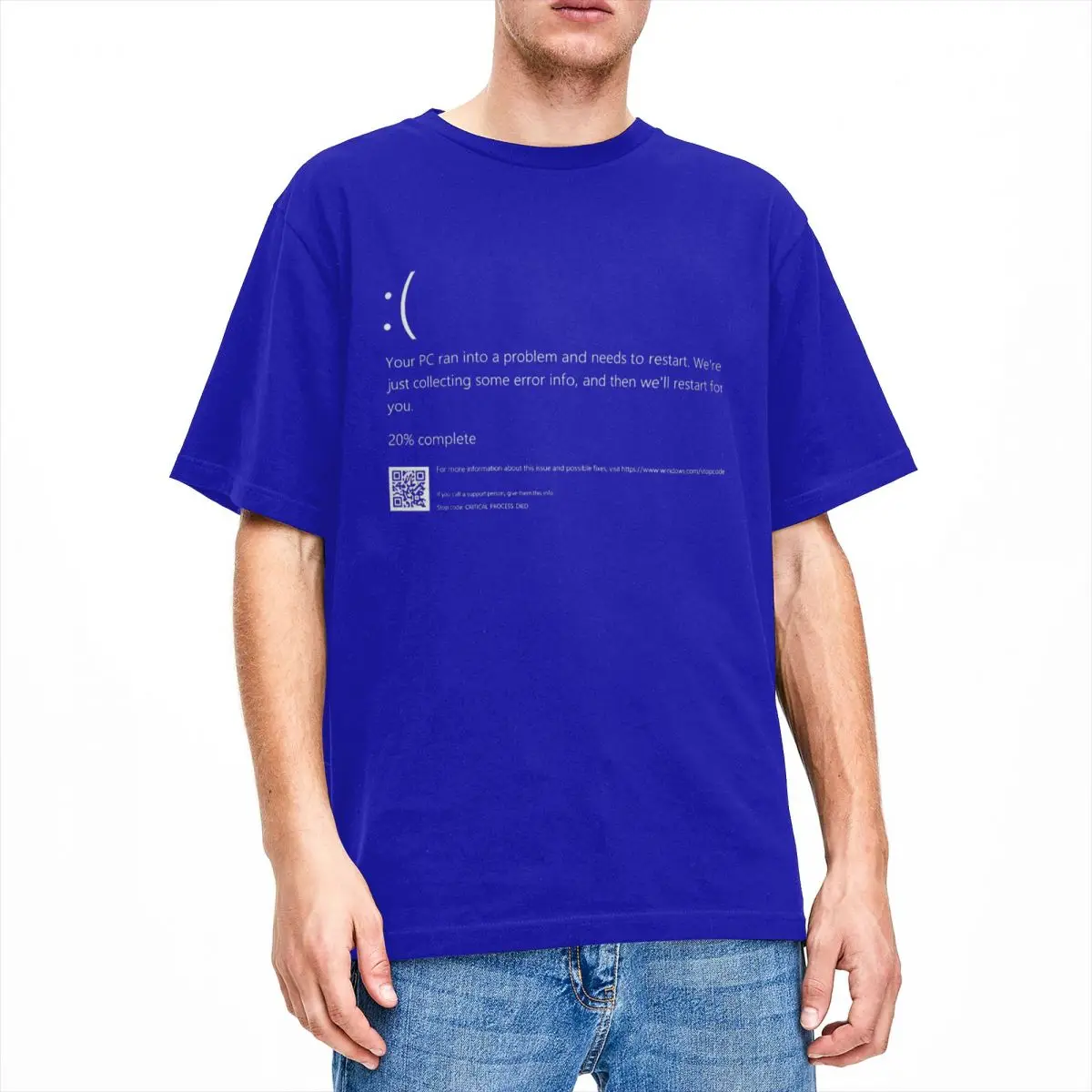 Blue Screen Of Death IT Geek Halloween Party DIY Costume T-Shirt for Men Funny Cotton Tees Windows Error T Shirts 4XL 5XL Tops