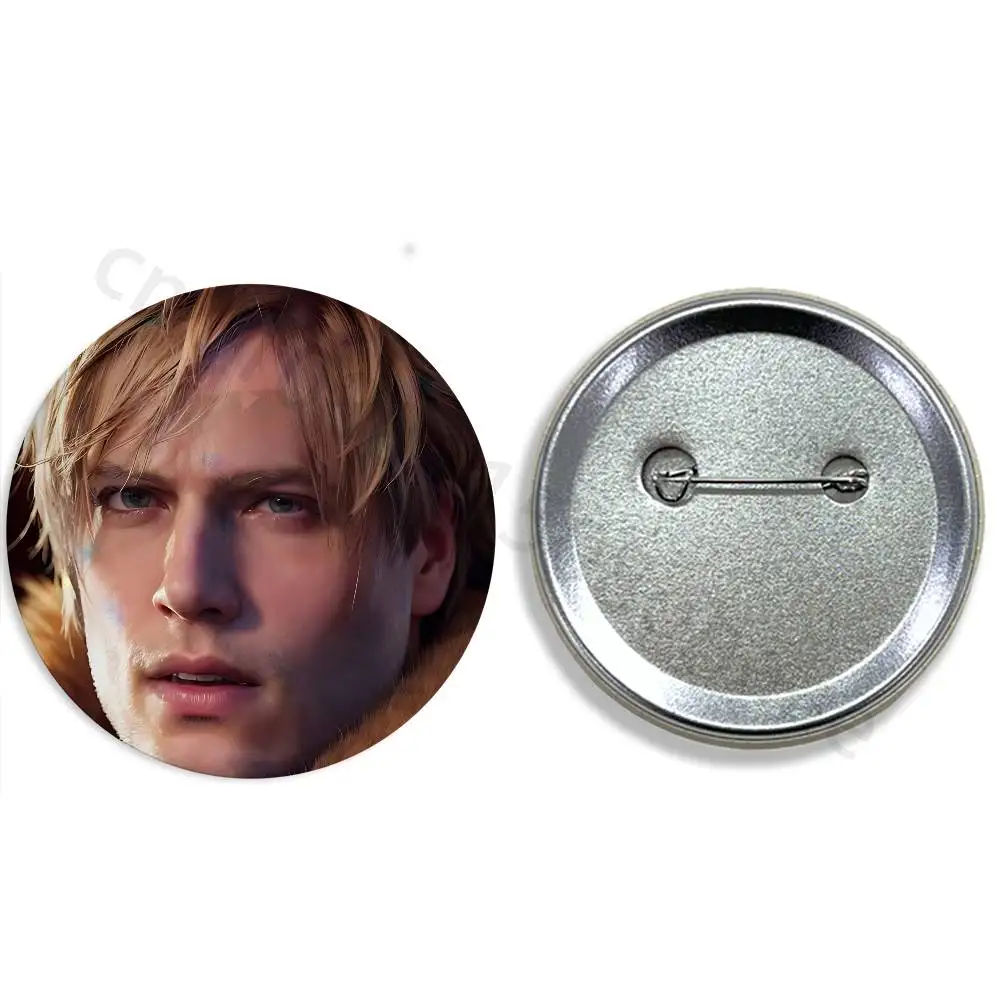 Cartoon Leon Kennedy 58mm Badge Brooches on Backpack Clothes Handmade Round Enamel Pins for Jewelry
