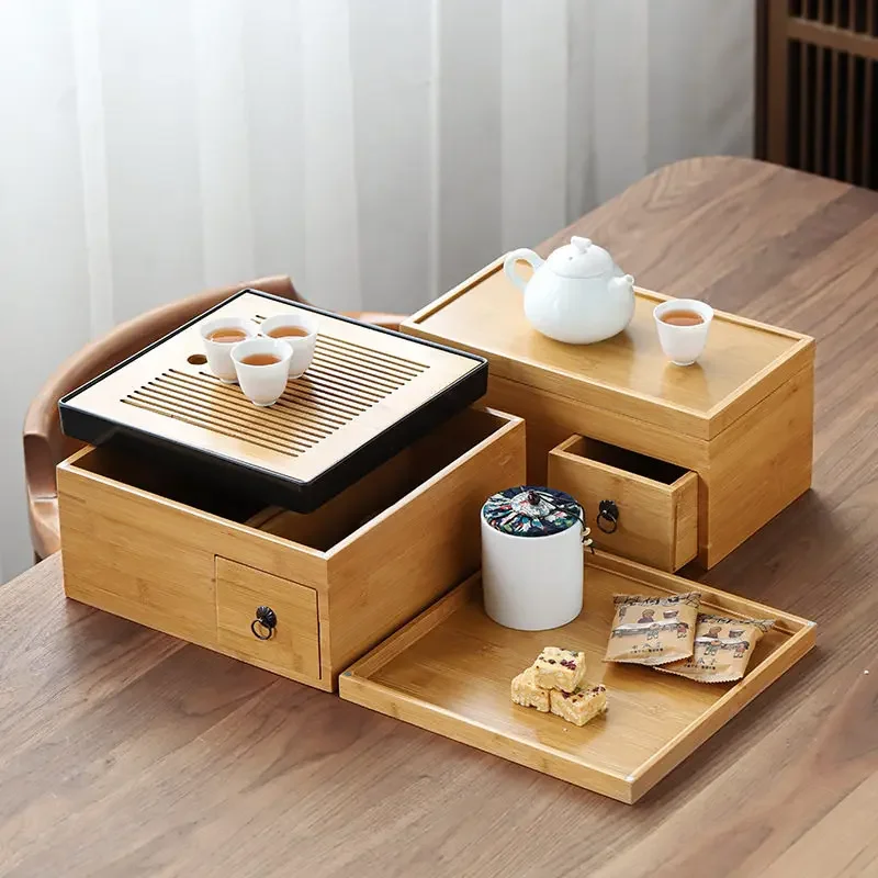 Water storage tea box, one person drinks in the car, grid parade, tea set storage box, tea tray gap set, wooden.
