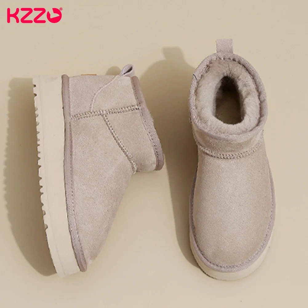 KZZO 2023 Australia Sheepskin Leather Ultra Mini Platform Snow Boots Women Natural Wool Fur Ankle Thick Sole Winter Warm Shoes