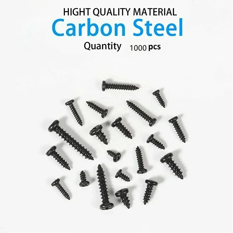 500/1000pcs/set M1 M1.2 M1.4 M1.7 Mix Pa Phillips Head Micro Screws Round Head Self-tapping Electronic Small Wood Screws Kit