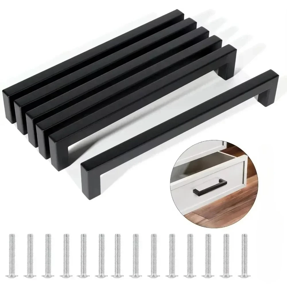 6pcs Square Furniture Hardware Cabinet Handle Stainless Steel Door Knobs Cupboard Drawer Pulls 50mm 96mm 128mm 160mm 192mm