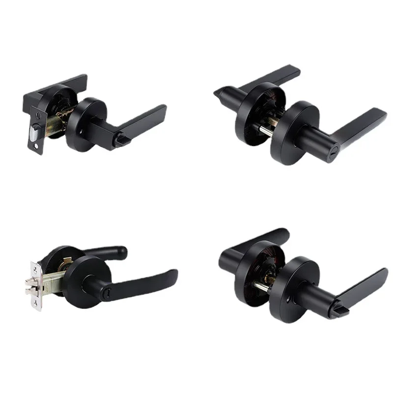 

American Zinc Alloy Handle Lock, Simple Black Bedroom Door, Three Bar Lock, Mechanical Door Handle