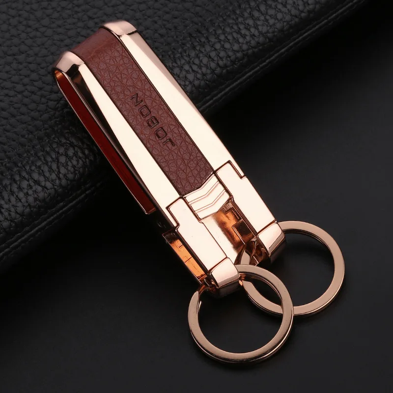 High-grade Men Waist Hanging  Key Chain Leather Belt Keychain Metal Double Keyring Auto Pendant Car Key Holder Accessories