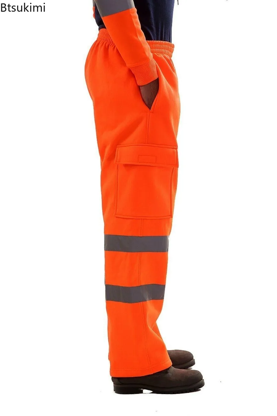 秋冬メンズ作業服反射ストライプ高視認性安全スウェットパンツルーズカジュアルメンズレインパンツフリースジョガー