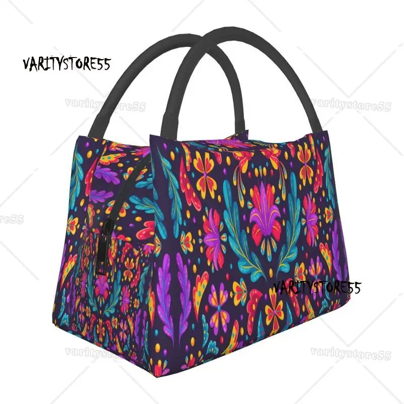 

Mexico Otomi Pattern Thermal Insulated Lunch Bag Women Mexican Flower Lunch Container for Outdoor Camping Travel