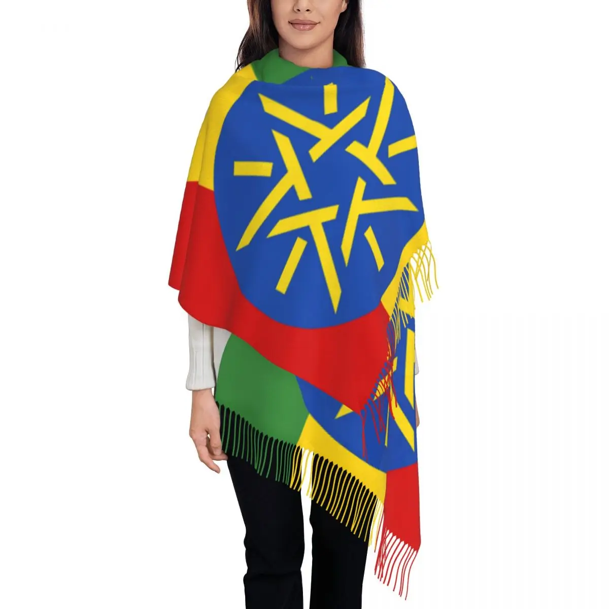 Bandeira longa da Etiópia para mulheres, xale de borla quente e macio, envoltório, lenço curdo, fêmea, inverno