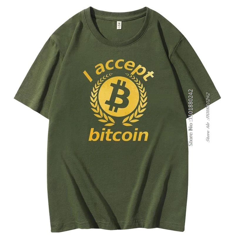 Accept I Bitcoin Short Sleeve T-Shirt Graphic T Shirts Btc Cryptocurrency Crypto Blockchain Summer Streetwear Men's Clothing