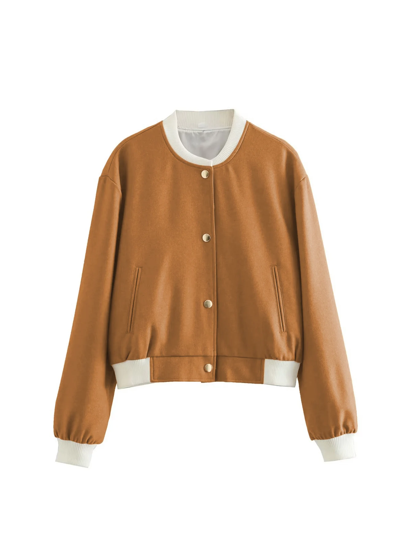 Conciso 여성 봄버 재킷 카키색 짧은 아웃웨어 긴 소매 빈티지 조끼 여성 캐주얼 루즈 포켓 스티치 코트 JN53JJ9670