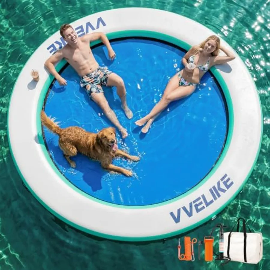 

Inflatable Floating Water Hammock for Adults Large Size Round Ring Floaties Swim Deck Platform in Blue for Lake Island Boat Poo