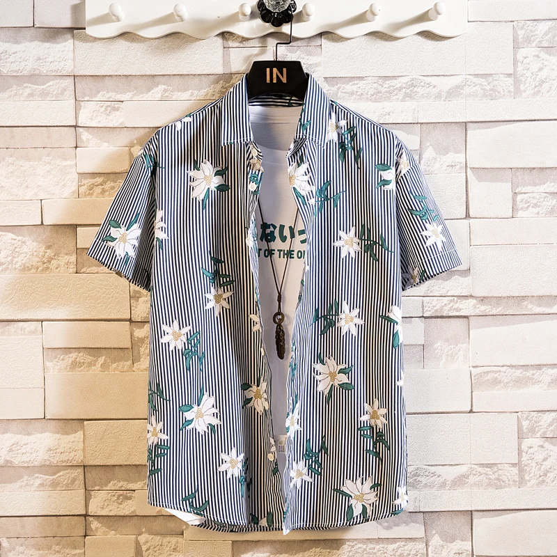 Summer High Quality Cotton Mens Hawaiian Shirt Printed Short Sleeve Big Size Hawaii Men Beach Floral Shirts Multiple 1037