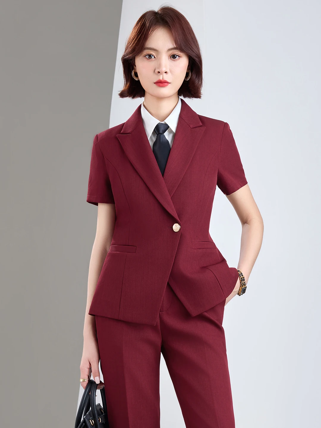 Milk White Short Sleeve Formal Suit Set Women's Summer New High-End Waist-Cinching Commute Interview Professional Workwear