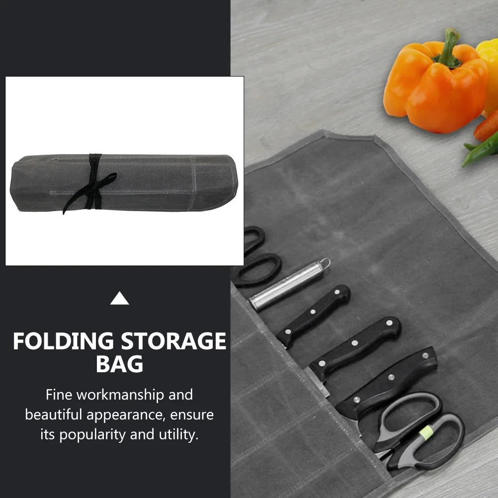 

Knife Storage Bag Portable Cutlery Pouch Gray Large Capacity Folding Tableware Bag Outdoor Picnic BBQ Camping Travel Anti