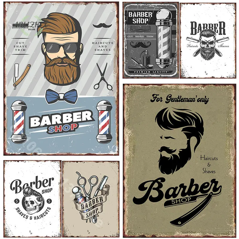 

Retro Barber Shop Metal Tin Signs Hairdressing Shop Decoration Plaque Home Wall Decor Art Plates Vintage Iron Sheet Painting