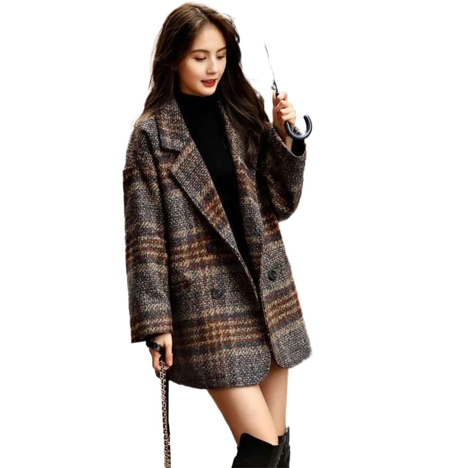 Coat for Women Trendy Spring and Summer Mid-Length 2021 Women\'s New Plaid Ladies Wear Overcoat