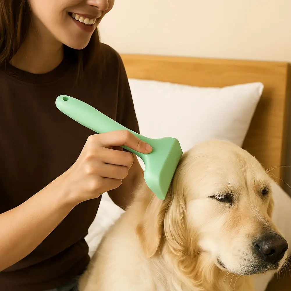 

Efficient V-shaped Slicker Brush Not Knotted Ergonomic Handle Cat Deshedding Comb Dual Use Pet Hair Removal Comb Pet Cleaning