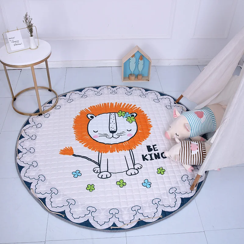 Infant Cotton Play Pad Toddlers Round Storage Mat Fabric Crawling Blanket Room Decor Baby Activity Supplies Outdoor Camp Carpet