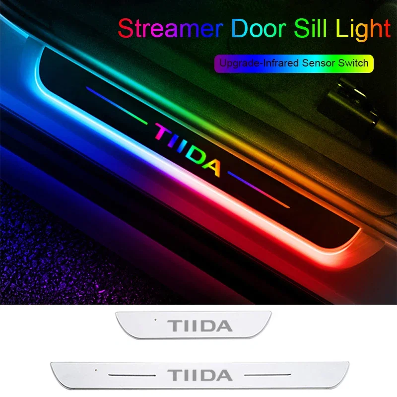 

USB Power Moving Car LED Welcome Pedal for Nissan Tiida Acrylic Pathway Front Rear Threshold Light Decorative Strip Accessories