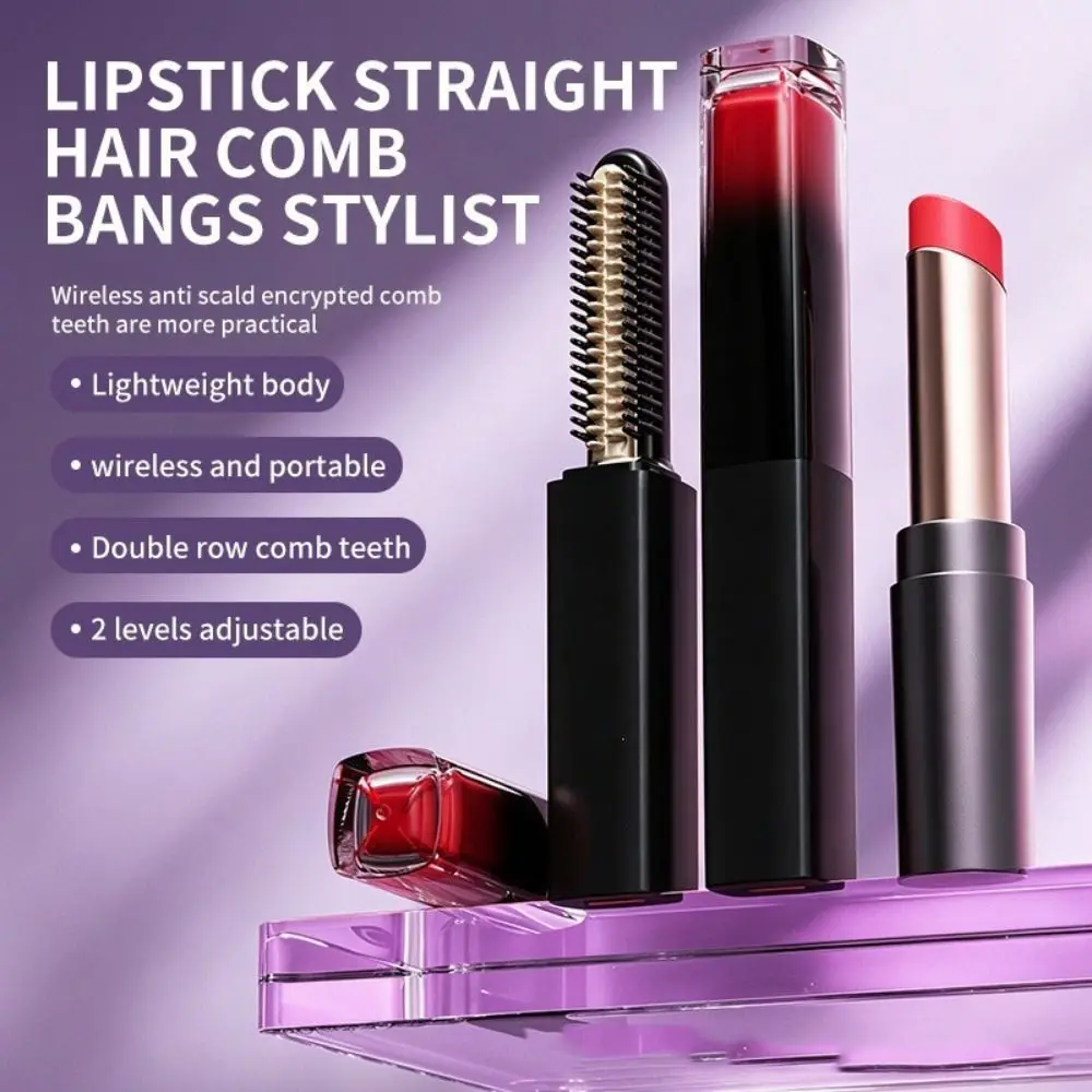 USB Rechargeable Wireless Bangs Comb Cordless Frizz-Free Mini Straight Hair Brush Pocket Quick Styling Pocket Bang Volumizer