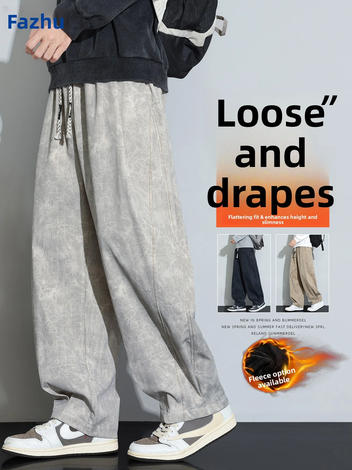 

Thiened Fce Casual Pants Men's Autumn Winter plus Size Loose Sports Sweatpants Straight Leg Pants Polyester Fiber