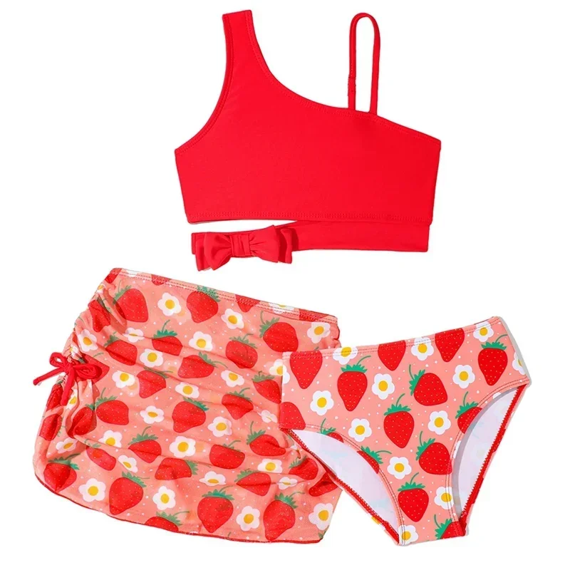 Children Girls Strawberry Print Swimsuit Kids Brief Skirt Swimsuit 3-7 Years Children's Swimwear Bathing Suit