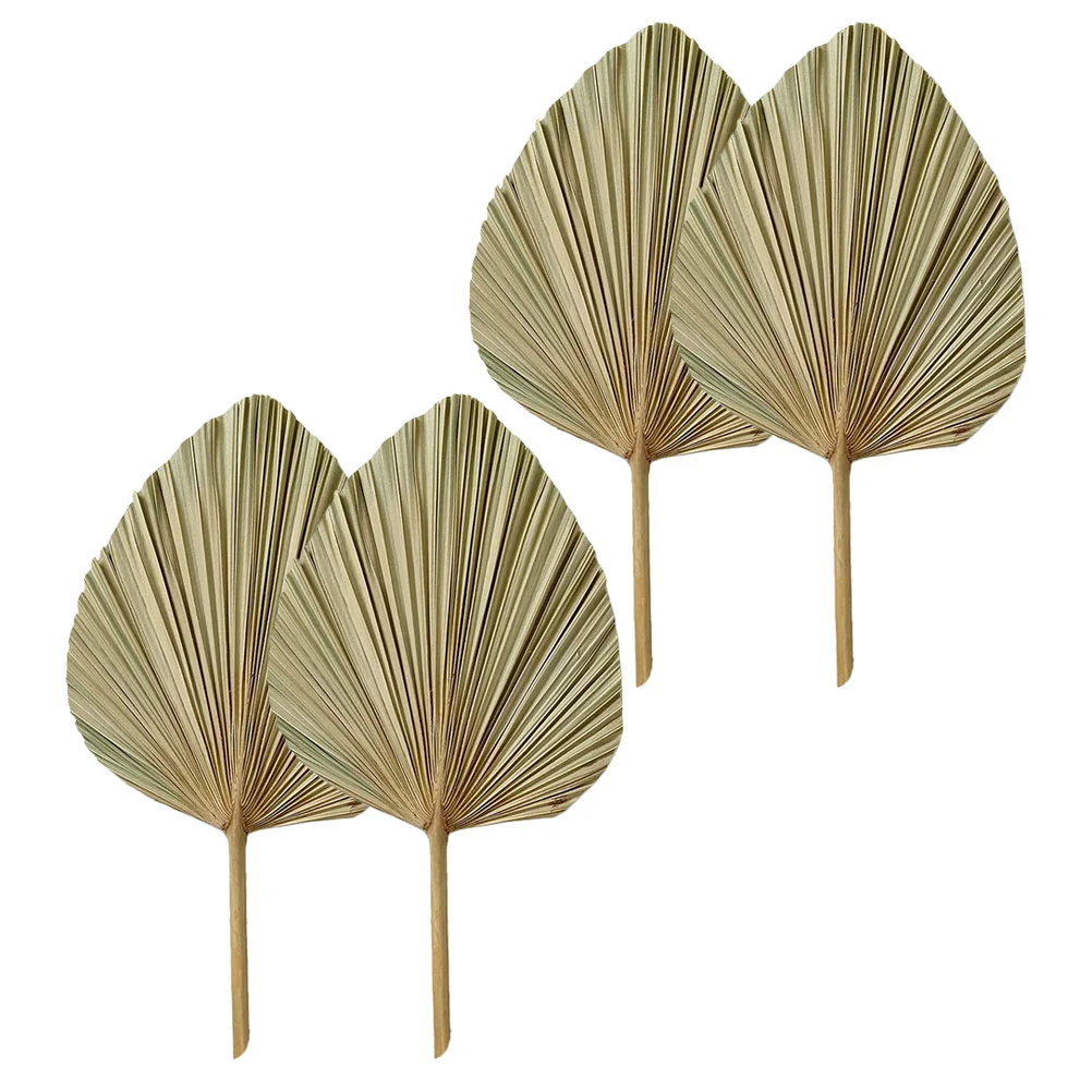 4 Pcs Palm Leaf Decoration Festival Scene Dried Stems Artificial Fan Leaves Adorn Flower Arrangement Wedding