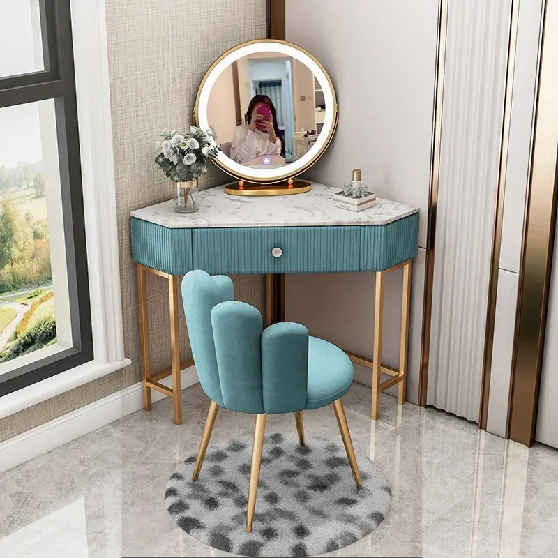 Light Luxury Triangle Dresser Modern Minimalist Corner Small Apartment Locker Makeup Table Bedroom Velvet Fold Craft Furniture