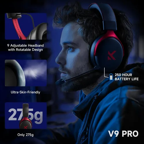 Imagen 2 del producto MCHOSE V9 Pro Gaming Auriculares inalámbricos 7.1 Auriculares con sonido envolvente Micrófono con cancelación de ruido Baja latencia Ligero para PS5 PC SWITCH