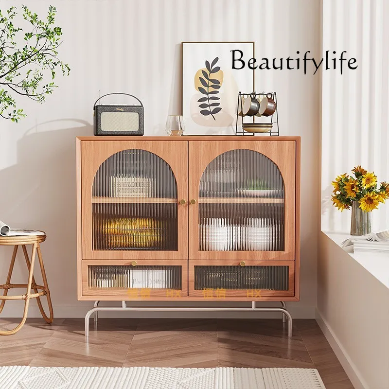 

Nordic Style Solid Wood Storage Cabinet Rattan Simple Entrance Cabinet