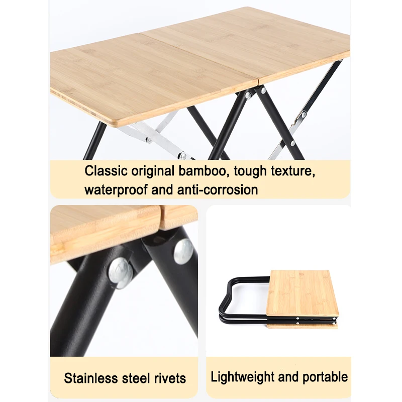 휴대용 접이식 대나무 테이블, 알루미늄 합금 접이식 테이블, 원 클릭 스프레드 아웃 스토리지, 캠핑 접이식 테이블