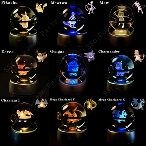 Pokémon Crystal Ball com Base de Lâmpada 3D, Pikachu, Gengar, Mew, Mewtwo, Pokeball, Glass Ball, Night Light, Birthday Gift 10 principais vendas caneca eevee - №3