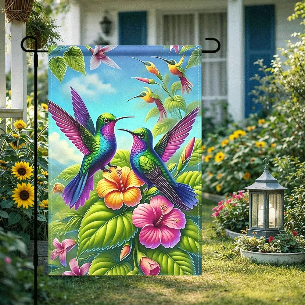 

1PC Hummingbird Garden Flag Colorful Hibiscus Floral Bird Decorative Flag for Outdoor Yard Patio Lawn Spring Sum