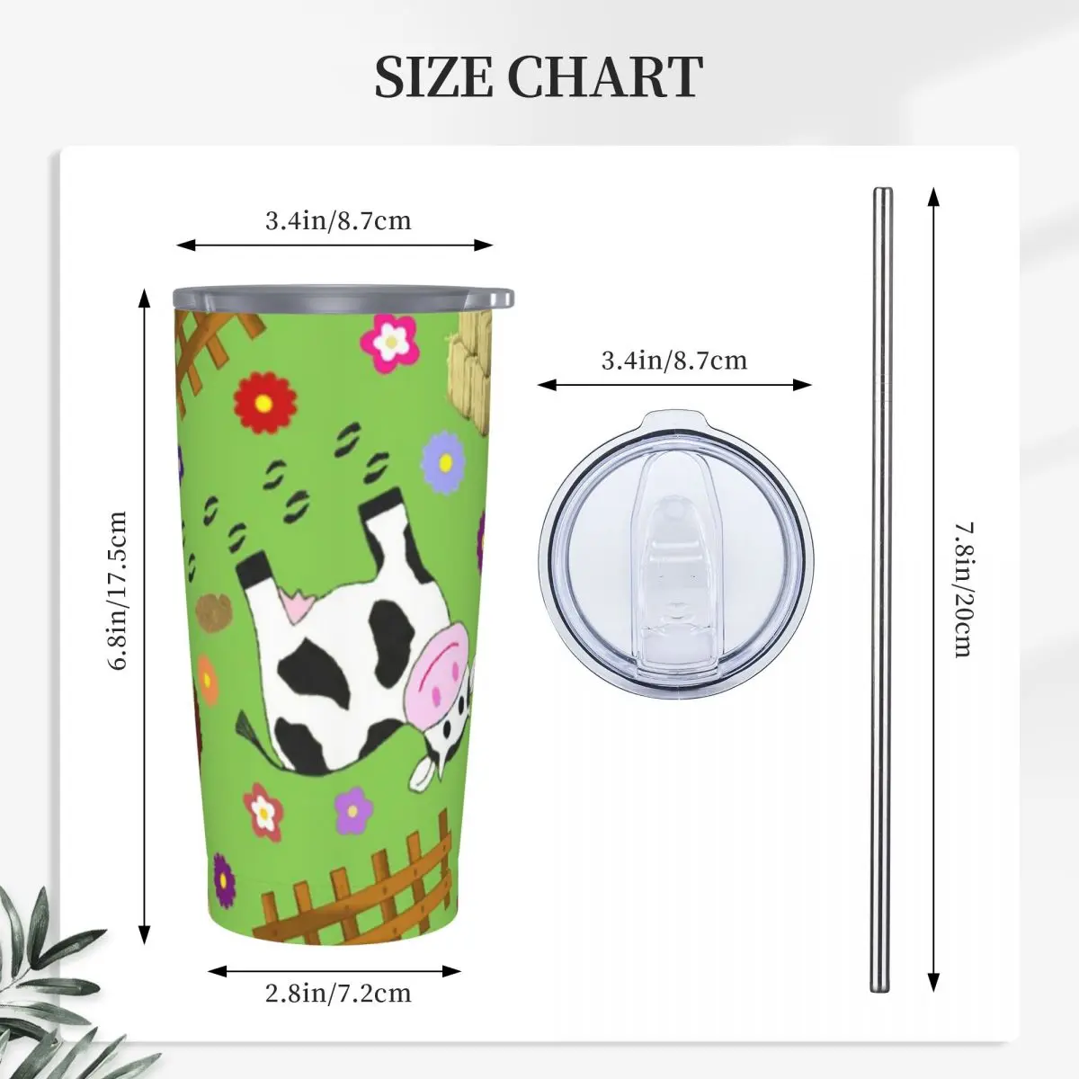 Farmyard Cow And Tractor Stainless Steel Tumbler Vacuum Insulated Mugs Thermal Cold Bottle Straw With Lid 20oz