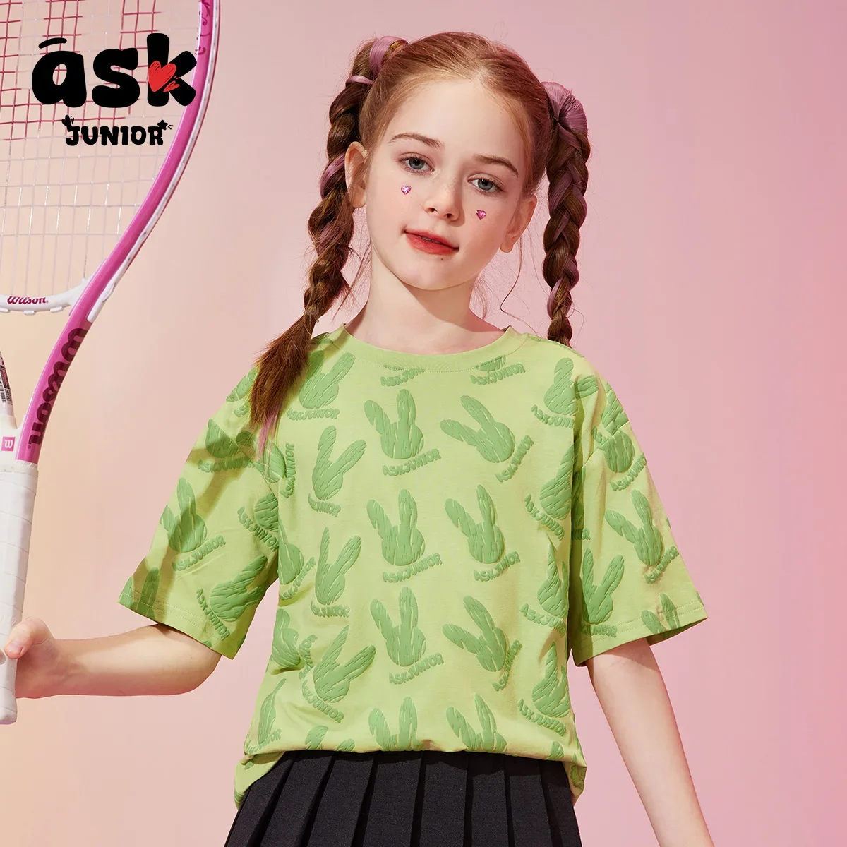 تي شيرت صيفي رقيق متوسط الحجم للأطفال الصغار بأكمام قصيرة من إسأل فوم على شكل أرنب مطبوع بالكامل #2