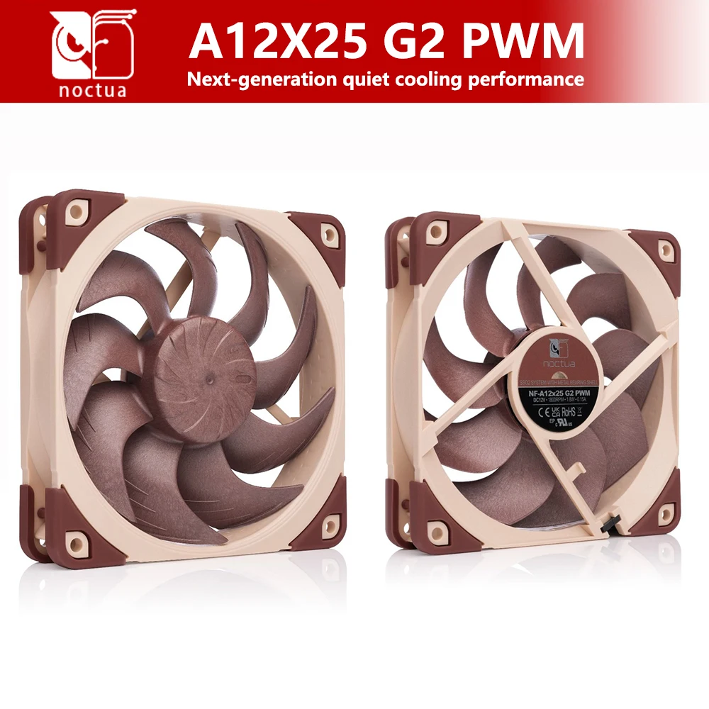 NOCTUA NF-A12x25 G2 PWM Sx2 4ピン静音冷却ファン、プッシュプルおよびサイドバイサイド使用向け、高度に最適化されたP/Q曲線、120x120x25mm
