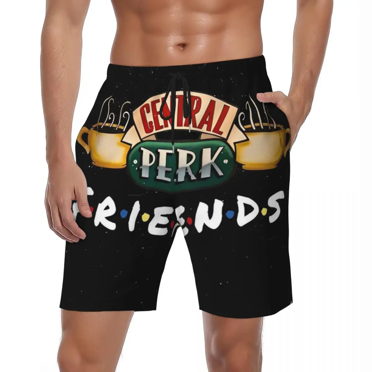 

Мужские шорты для доски Friends TV Show Series Повседневные пляжные плавки с героями мультфильмов Central Perk Быстросохнущие спортивные пляжные шорты для серфинга большого размера