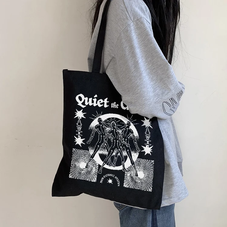 Gothic print canvas bag Aesthetic Tote High street handbag casual large capacity Vintage shopper bag new dark women shoulder bag