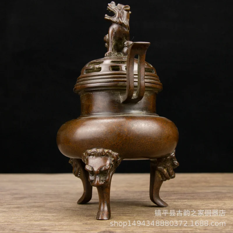 Pure Copper Three Beast Foot Bridge Ear Tengu Incense Aromatherapy Burner Ornament for Office Living Room Shop Desktop De