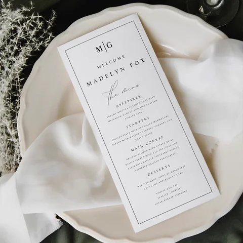 완전 맞춤형 미니멀리스트 인스타그램 스타일 웨딩 메뉴 카드, 웰컴 카드, 20 개 카드, 감사 카드, 프로그램