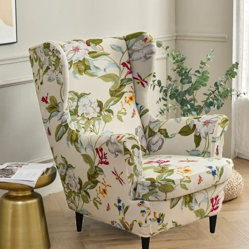 Elastic Floral Print Stretch Protector Wingback Chair Covers Recliner Wing Arm Sofa Cover Slipcover Furniture Protector