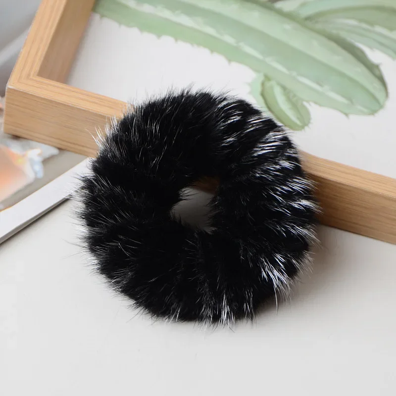 

100% Real Genuine Mink Hair Band Hair Rope Scrunchie Rope Ponytail Tail Stripe Wrist Band Vintage Elastic Headdress Hair Band