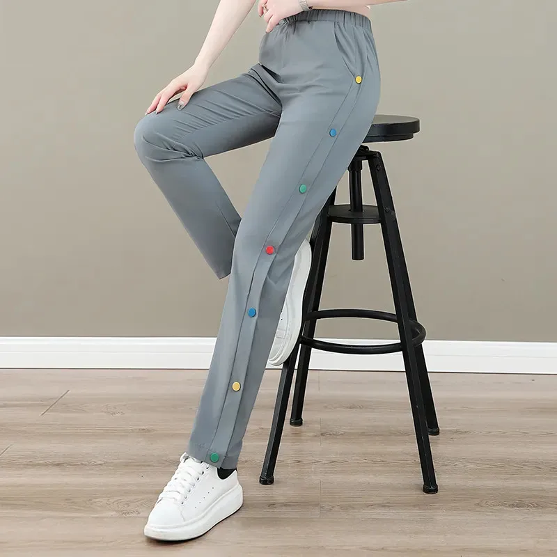 Spring Summer Harem Lce Silk Trousers Women's 2023 New Quick-Drying Fashion Sports Slacks Leisure Breathable Casual Pants Female