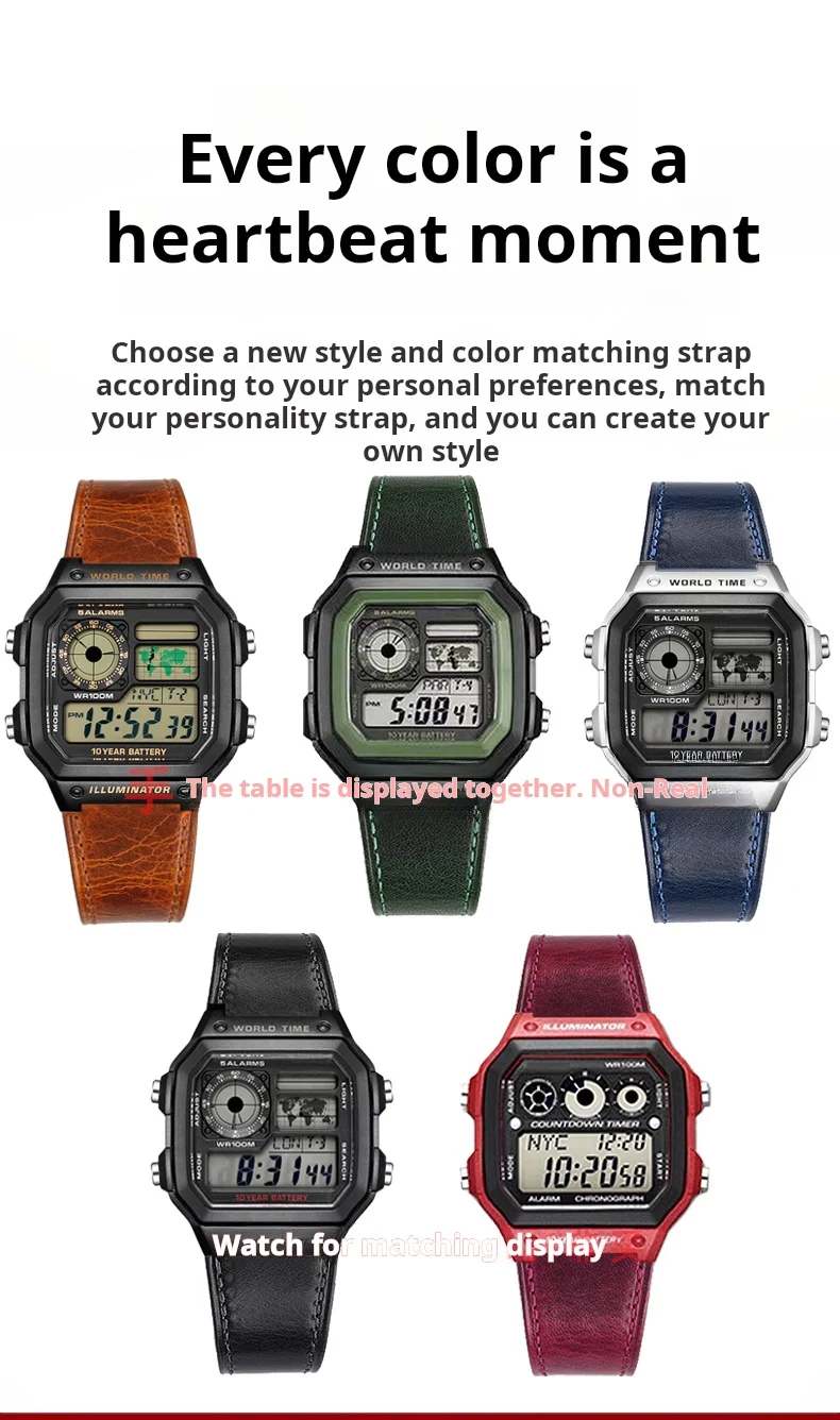 Retro-Uhrenarmband aus echtem Leder für Casio AE1200 AE1300/1000 A158W A168 W-216H, Vintage-Armband aus Rindsleder, 18 mm konvexes Uhrenarmband – Detail 4