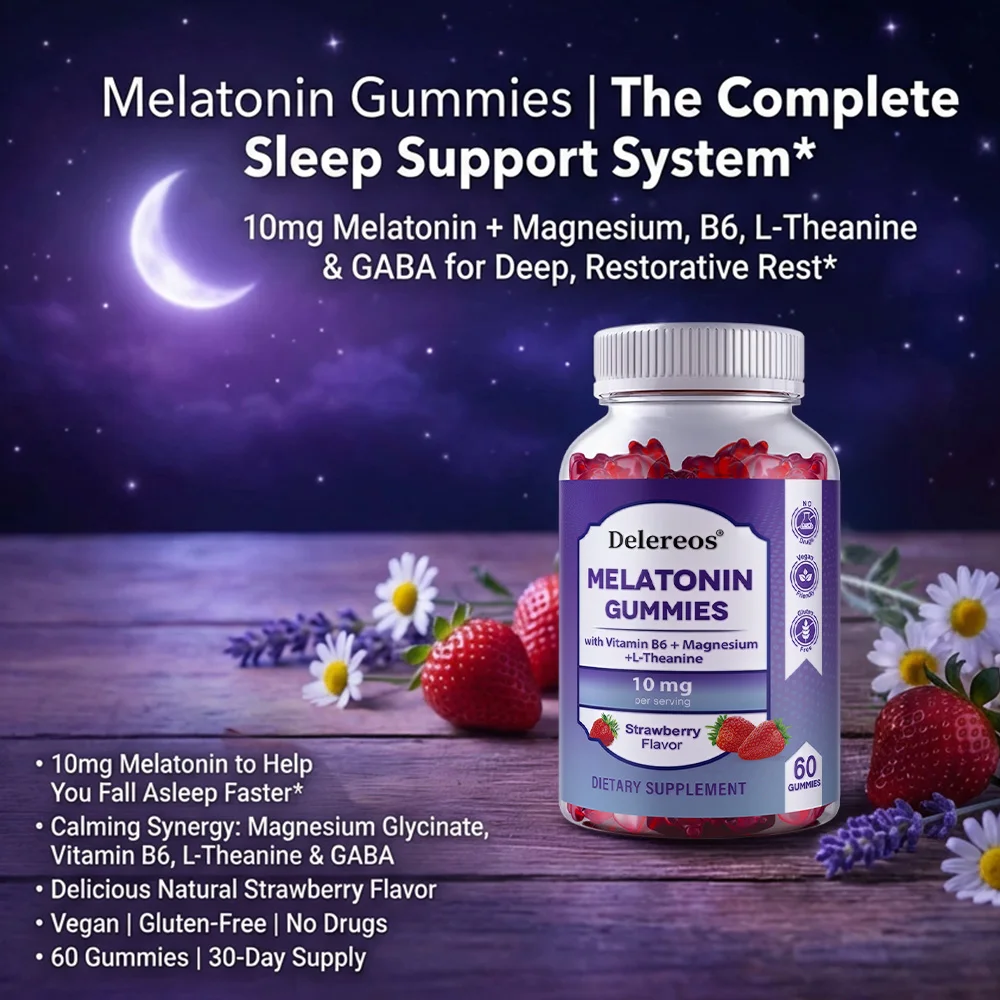 Melatonin Gummies 10mg, Natural Sleep Aid, Supports Healthy Sleep Cycle & Relaxation, Natural Strawberry Flavor, Non-GMO Vegan